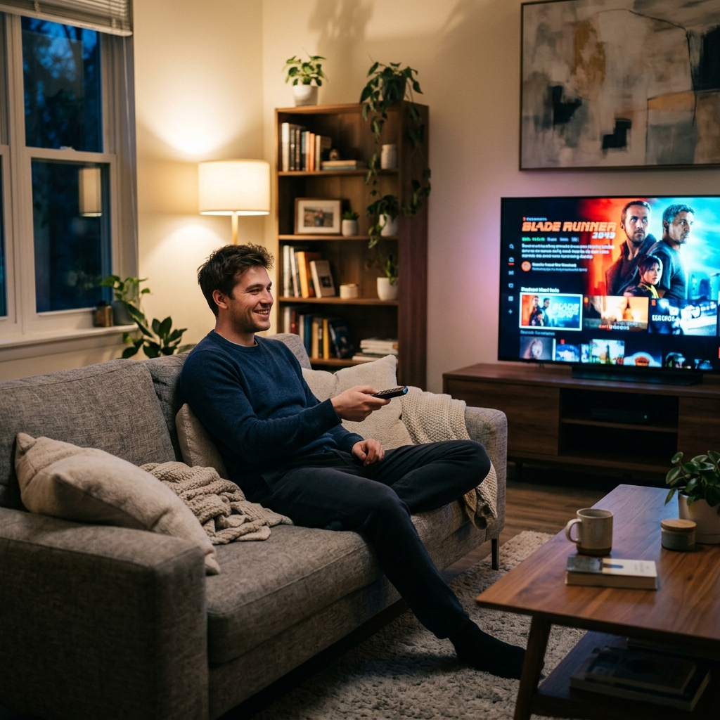 Man choosing aurextv plan on TV